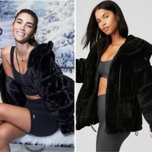 ALO Yoga Black Knockout Faux Fur Jacket Coat SZ XXS